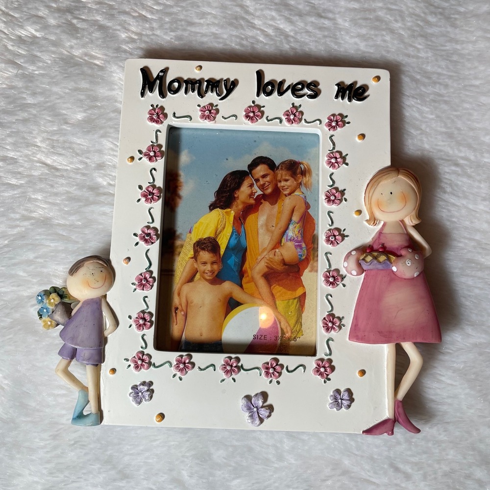 Mommy Loves Me Hand Painted 3D Ceramic Floral Picture Frame 3.5x5 Cotagecore